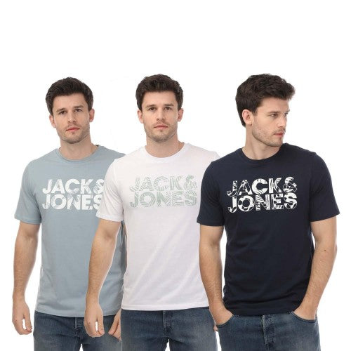 Front - Jack And Jones Mens Floral Crew Neck T-Shirt (Pack of 3)