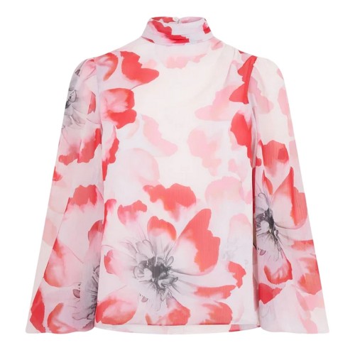 Front - Ted Baker Womens/Ladies Floral High-Neck Relaxed Fit Balloon Sleeve Blouse