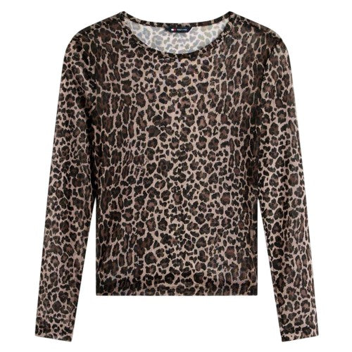 Front - Tommy Jeans Womens/Ladies Leopard Print Mesh Long-Sleeved T-Shirt