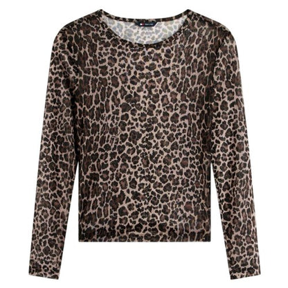 Front - Tommy Jeans Womens/Ladies Leopard Print Mesh Long-Sleeved T-Shirt