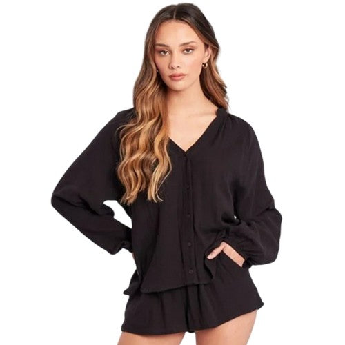 Front - Influence Womens/Ladies V Neck Long-Sleeved Top & Shorts Set