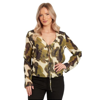 Front - Influence Womens/Ladies Camouflage V Neck Long-Sleeved Blouse