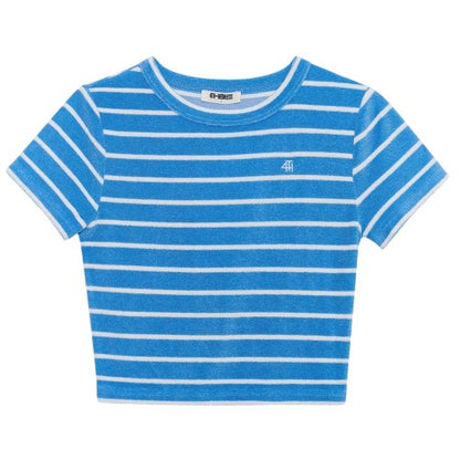 Front - 4th & Reckless Womens/Ladies Livia Striped Terrycloth Crew Neck Crop T-Shirt