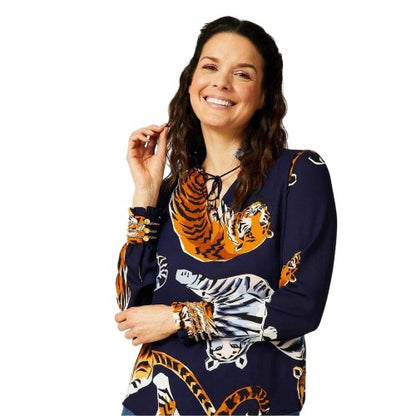 Front - Biba Womens/Ladies Tiger Long-Sleeved Blouse