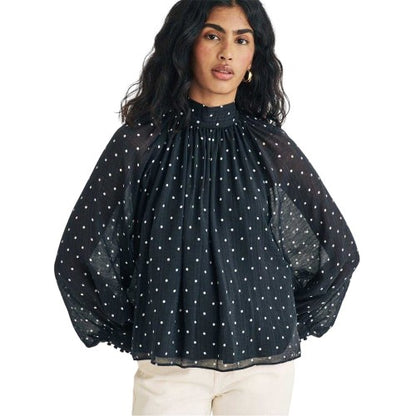 Front - Nobody´s Child Womens/Ladies Polka Dot High-Neck Relaxed Fit Blouse