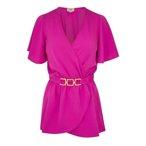 Front - Ax Womens/Ladies Belted Flutter Wrap Top