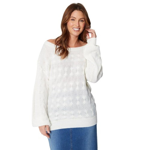 Front - Be You Womens/Ladies Cable Knit Off Shoulder Relaxed Fit Top