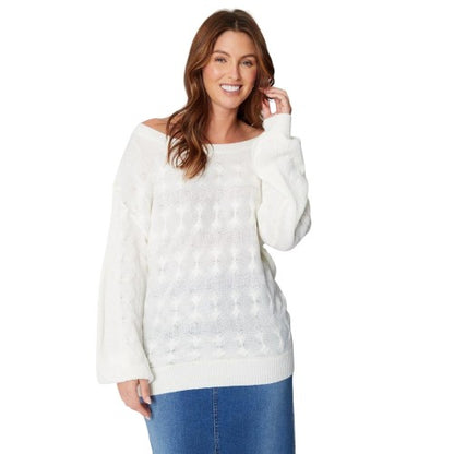 Front - Be You Womens/Ladies Cable Knit Off Shoulder Relaxed Fit Top