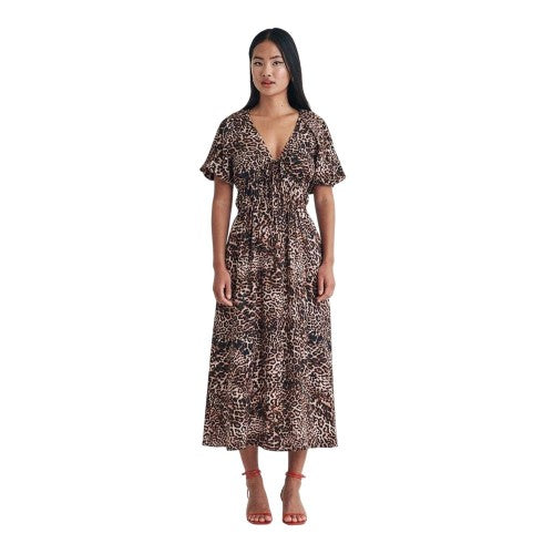 Front - Nobody´s Child Womens/Ladies Cory Leopard Print Puff Sleeve Midi Dress