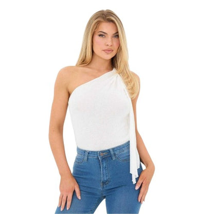Front - I Saw It First Womens/Ladies Draped Fine Knit One Shoulder Top