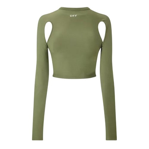 Front - Off White Womens/Ladies Mock Neck Slim Cold Shoulder Crop Top