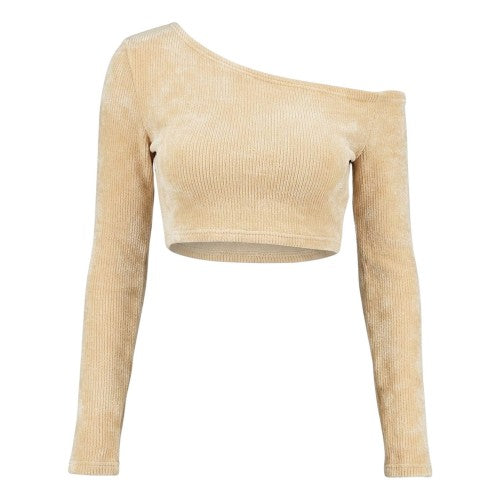 Front - Missy Empire Girls Chenille Cropped Off-the-Shoulder Jumper