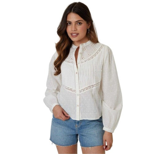 Front - Threadbare Womens/Ladies Rani Banded Collar Bishop Blouse