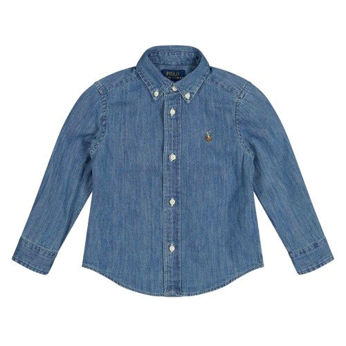 Front - Ralph Lauren Childrens/Kids Denim Long-Sleeved Button-Down Shirt