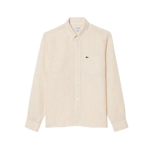 Front - Lacoste Mens Striped Linen Regular Button-Down Shirt
