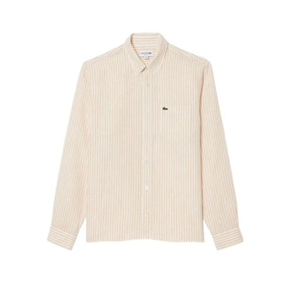 Front - Lacoste Mens Striped Linen Regular Button-Down Shirt