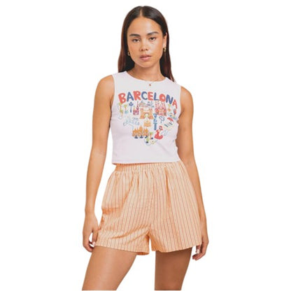Front - Daisy Street Womens/Ladies Barcelona Graphic Print Cropped Tank Top