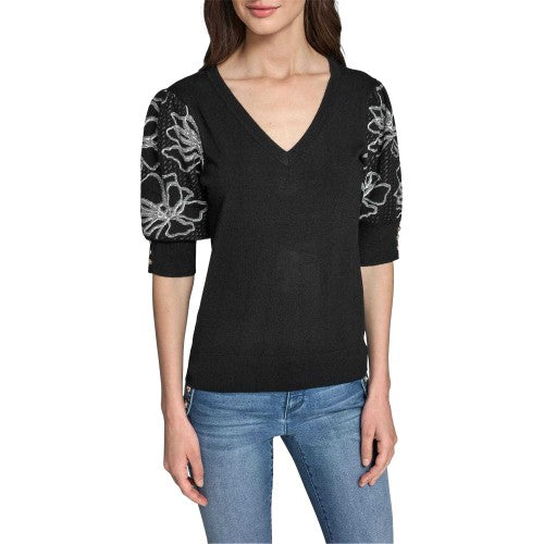 Front - Karl Lagerfeld Womens/Ladies Knitted Puff Sleeve Top