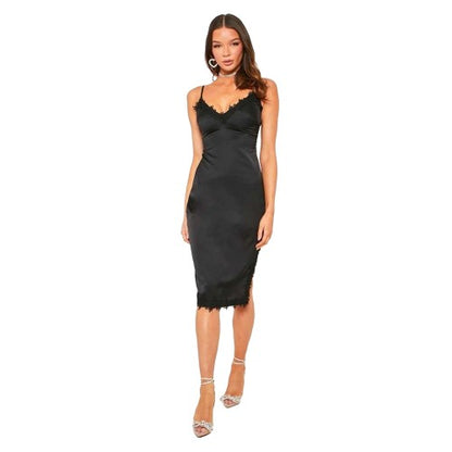 Front - Missy Empire Womens/Ladies Lace Detail Side Slit Midi Dress