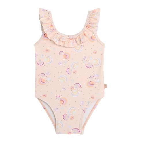 Front - Carrement Beau Girls Shell Scoop Neck One Piece Swimsuit