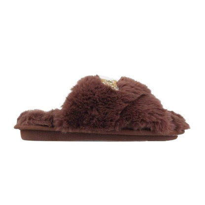 Front - Biba Womens/Ladies Moon & Stars Faux Fur Embellished Slippers