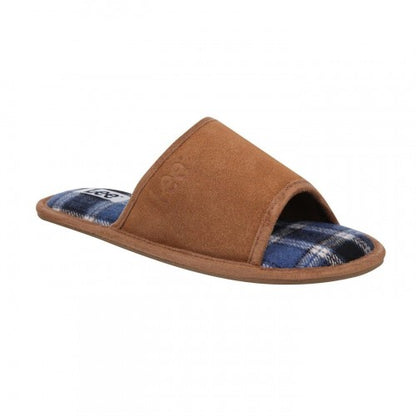 Front - Lee Mens Radcliff Plaid Leather Slippers
