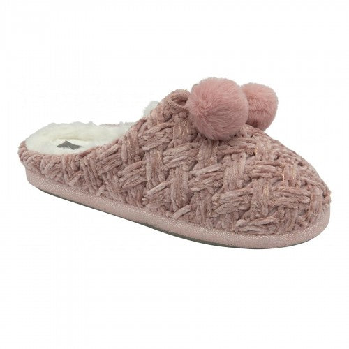 Front - Dunlop Womens/Ladies Textured Knit Mule Slippers