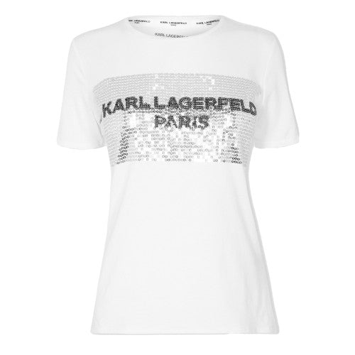 Front - Karl Lagerfeld Womens/Ladies Logo Sequins T-Shirt