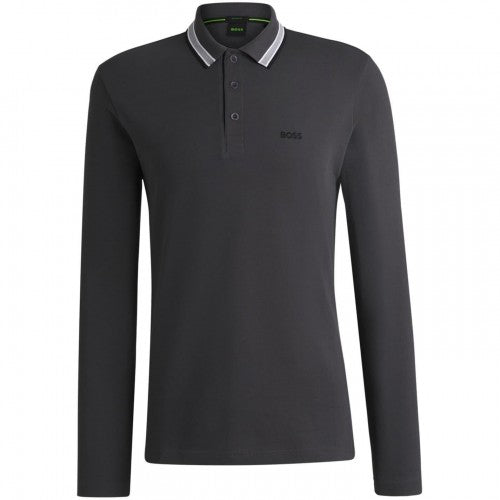 Front - Boss Mens Embroidered Logo Cotton Long-Sleeved Polo Shirt