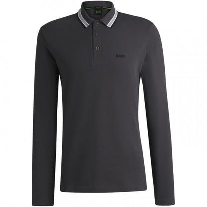 Front - Boss Mens Embroidered Logo Cotton Long-Sleeved Polo Shirt