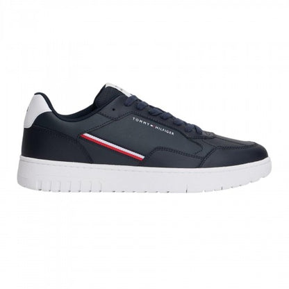 Front - Tommy Hilfiger Mens Basket Stripe Leather Lace Up Trainers