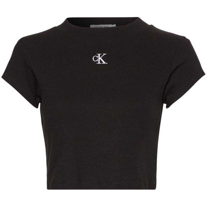 Front - Calvin Klein Womens/Ladies Mono Ribbed Crop T-Shirt