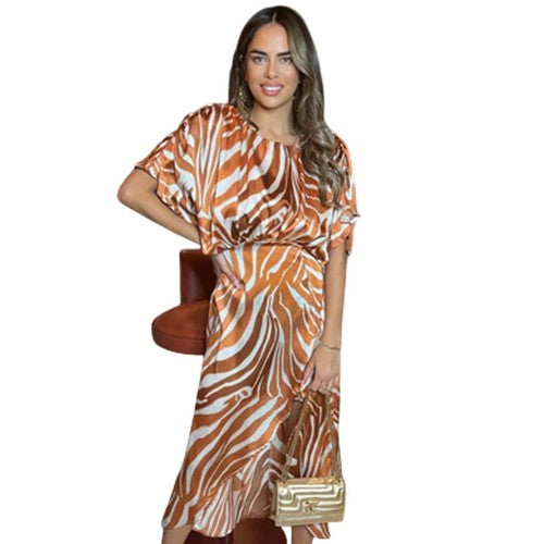 Front - AX Paris Womens/Ladies Zebra Print Polyester Batwing Sleeve Midi Dress