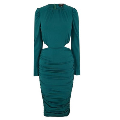 Front - AX Paris Womens/Ladies Cut Out Zipped Long-Sleeved Midi Dress