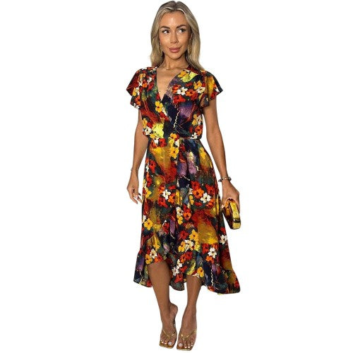 Front - AX Paris Womens/Ladies Floral Frill Hem Wrap Dress