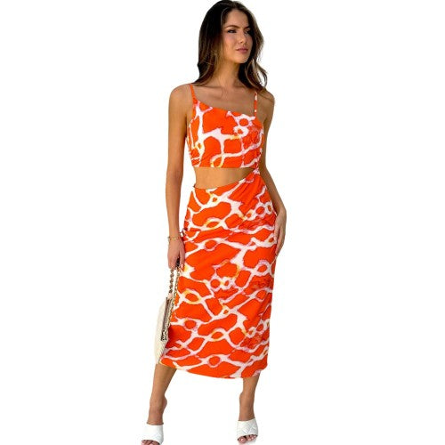 Front - AX Paris Womens/Ladies Giraffe Print Polyester Asymmetric Cut Out Midi Dress