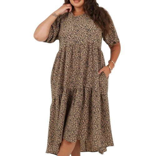Front - Brave Soul Womens/Ladies Tiered Crew Neck Short-Sleeved Midi Dress