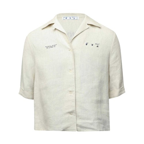 Front - Off White Womens/Ladies Logo Linen Shirt