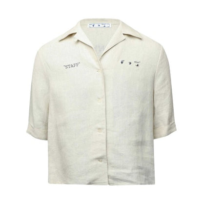 Front - Off White Womens/Ladies Logo Linen Shirt