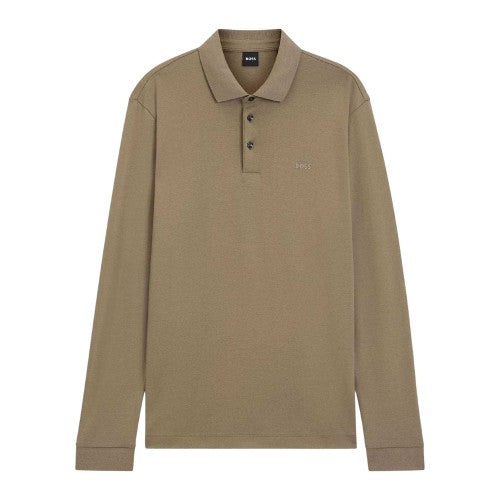Front - Boss Mens Pado 30 Cotton Long-Sleeved Polo Shirt