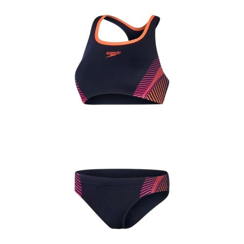Front - Speedo Womens/Ladies Placement Stripe Two-Piece Swimsuit
