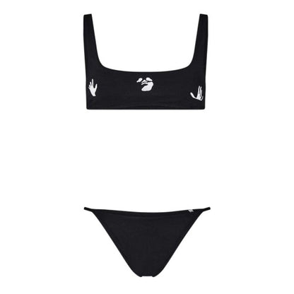 Front - Off White Womens/Ladies Graphic Print Square Neck Bikini Set