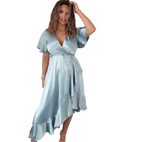 Front - AX Paris Womens/Ladies Satin Short-Sleeved Midi Dress