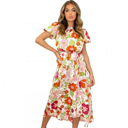 Front - AX Paris Womens/Ladies Floral Polyester Puff Sleeve Midi Dress
