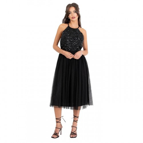 Front - Deluxe Womens/Ladies Sequin Formal Midi Dress