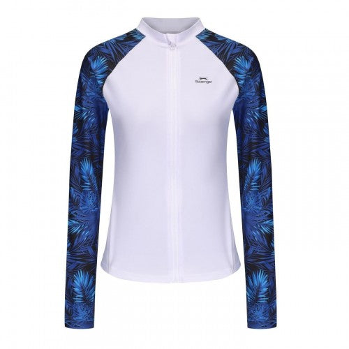 Front - Slazenger Womens/Ladies Palm Print Full Zip Swim Top