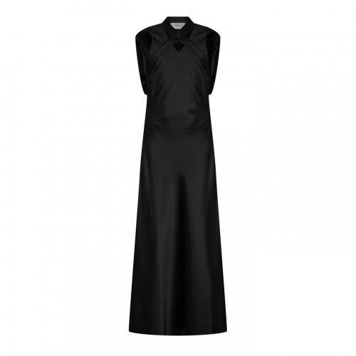 Front - Off White Womens/Ladies Cut Out Satin Sleeveless Maxi Dress
