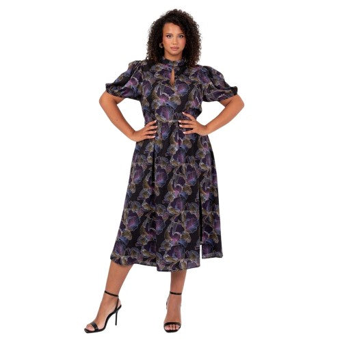 Front - Lovedrobe Womens/Ladies Keyhole Regular Puff Sleeve Midi Dress