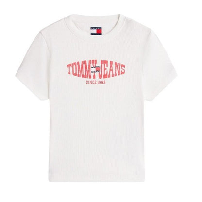 Front - Tommy Jeans Womens/Ladies Logo Ribbed Slim T-Shirt