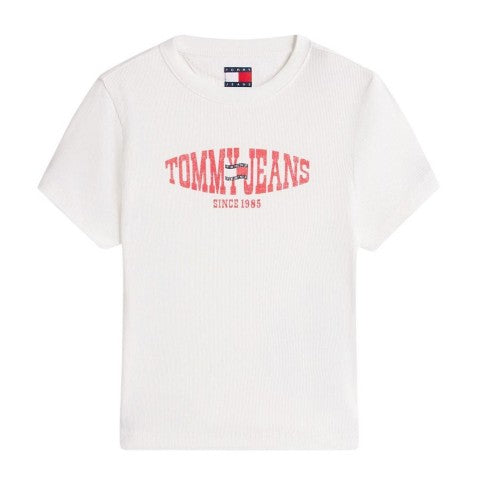 Front - Tommy Jeans Womens/Ladies Logo Ribbed Slim T-Shirt